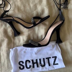 SCHUTZ  Bellin crystal-embellished black sandals